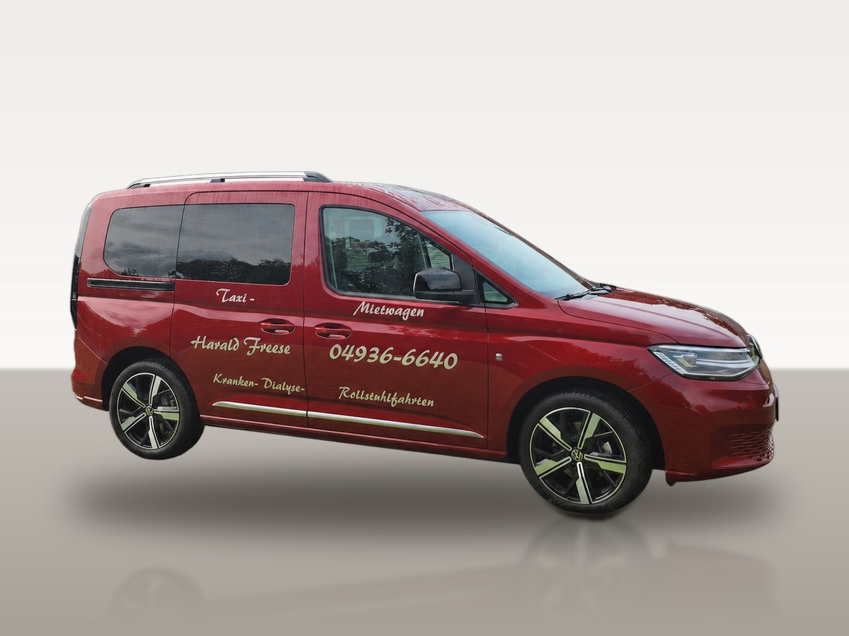 Roter VW Caddy von Taxi Freese – barrierefreies Fahrzeug für Kranken-, Dialyse- und Rollstuhlfahrten